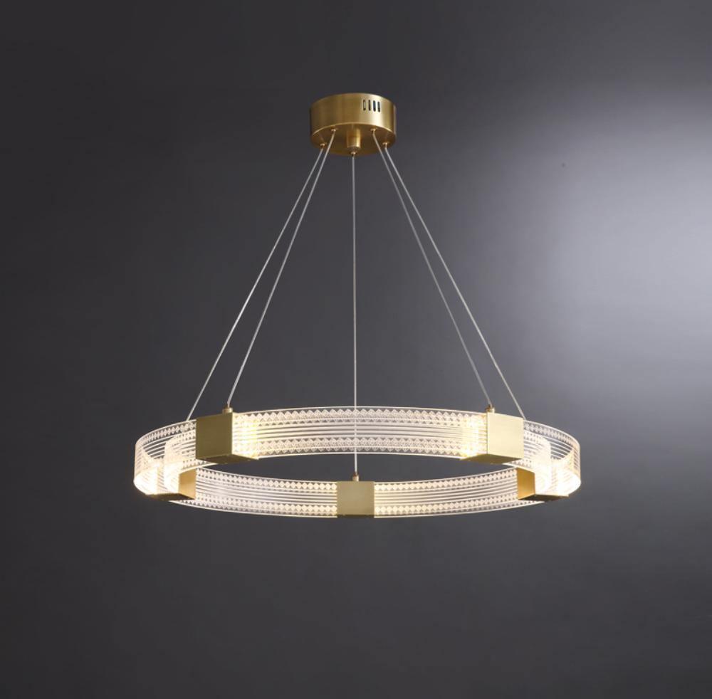 Modern Parallel Ring LED Chandelier Gold Acrylic Circular Pendant Light
