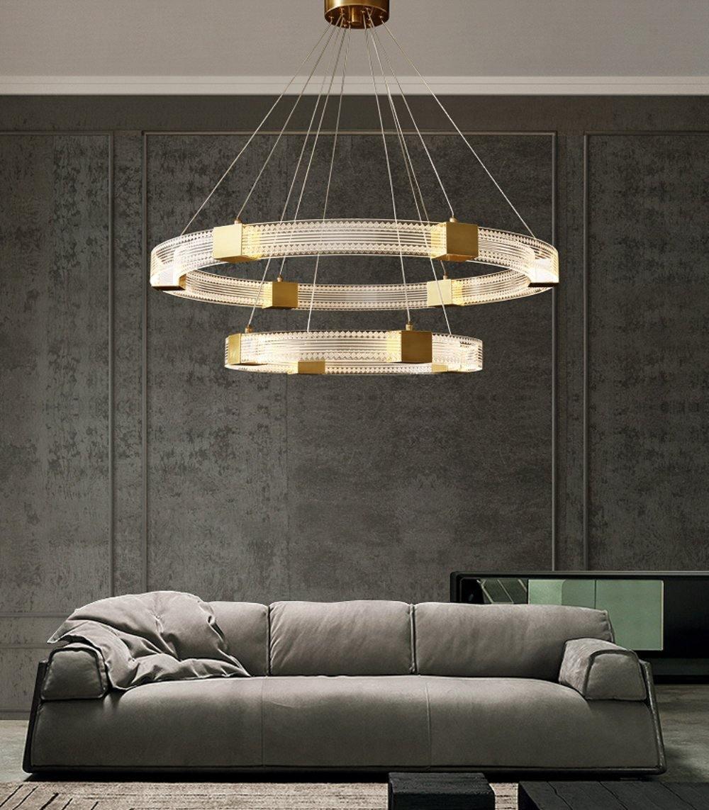 Modern Parallel Ring LED Chandelier Gold Acrylic Circular Pendant Light