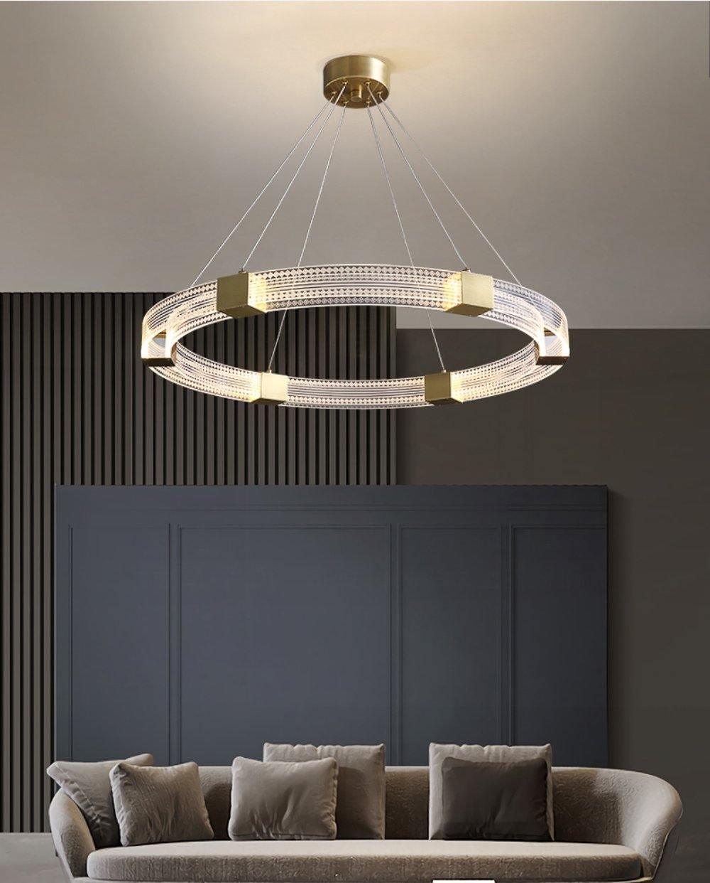 Modern Parallel Ring LED Chandelier Gold Acrylic Circular Pendant Light