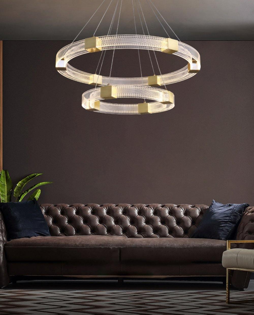Modern Parallel Ring LED Chandelier Gold Acrylic Circular Pendant Light