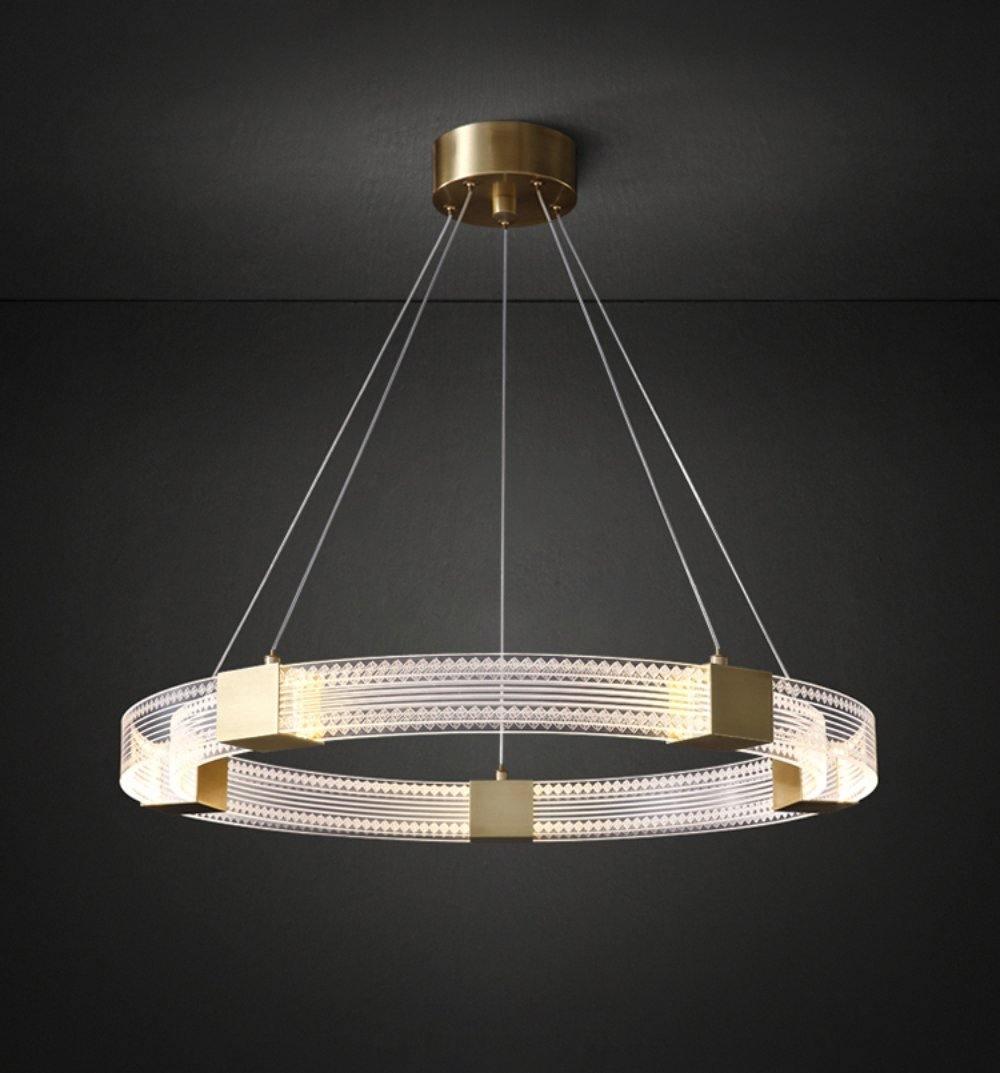 Modern Parallel Ring LED Chandelier Gold Acrylic Circular Pendant Light
