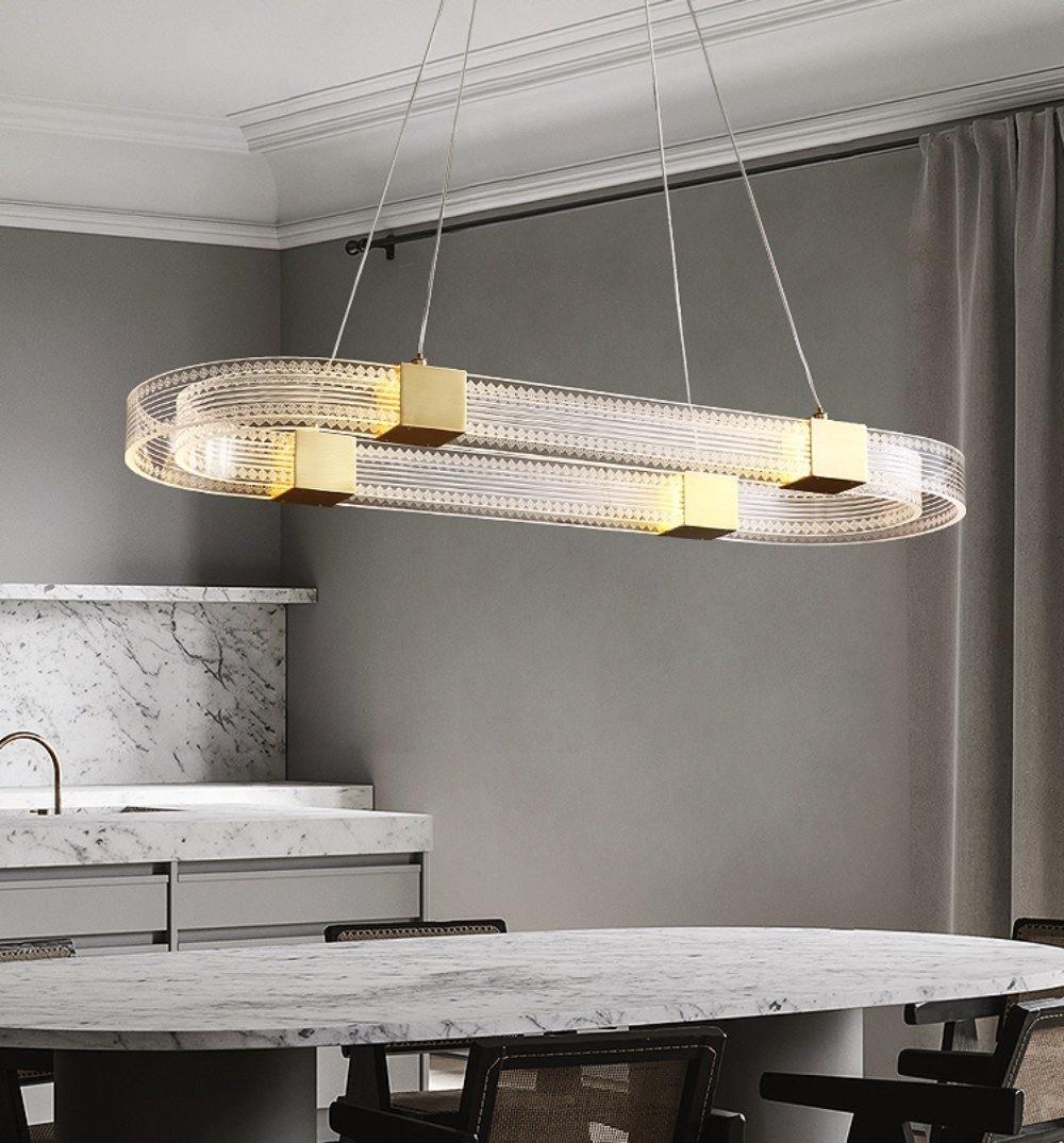 Modern Parallel Ring LED Chandelier Gold Acrylic Circular Pendant Light