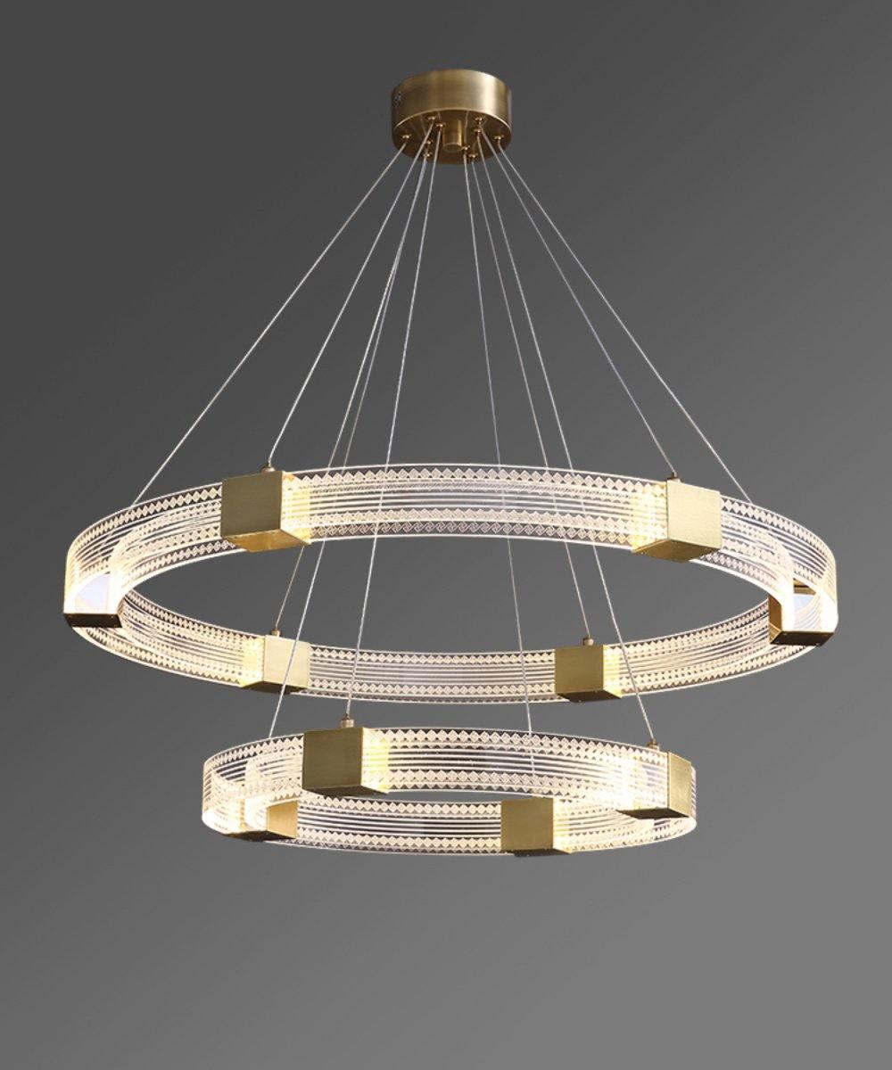 Modern Parallel Ring LED Chandelier Gold Acrylic Circular Pendant Light