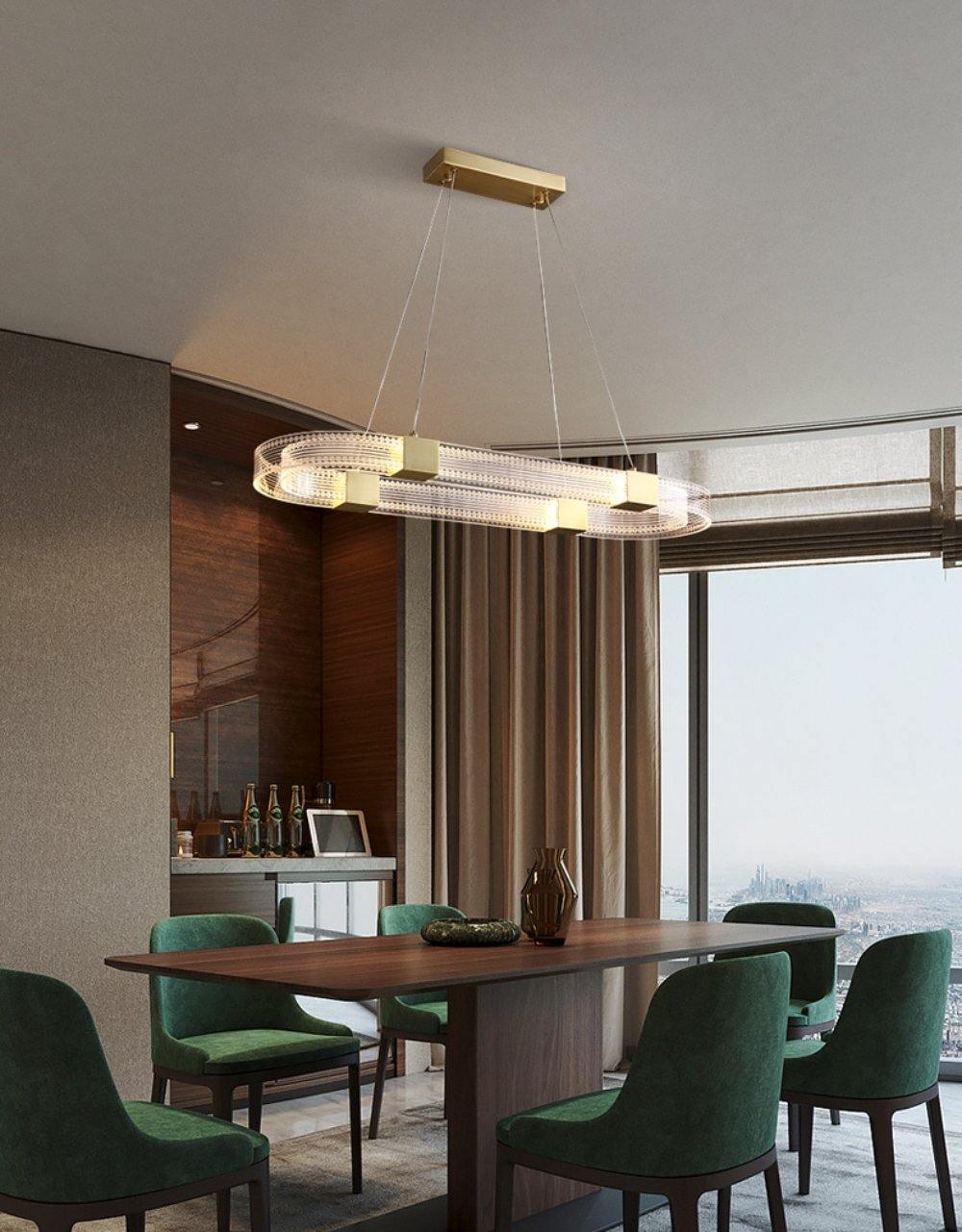 Modern Parallel Ring LED Chandelier Gold Acrylic Circular Pendant Light