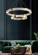 Modern Parallel Ring LED Chandelier Gold Acrylic Circular Pendant Light