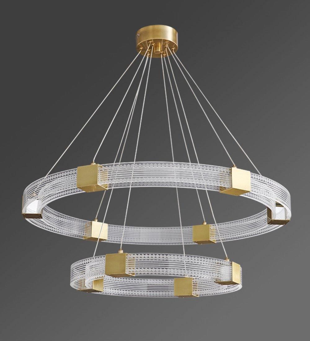 Modern Parallel Ring LED Chandelier Gold Acrylic Circular Pendant Light