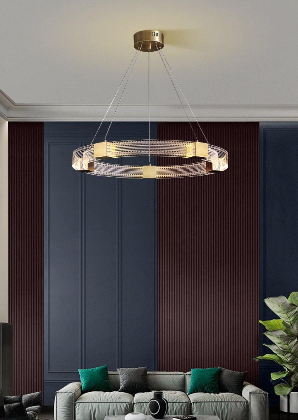 Modern Parallel Ring LED Chandelier Gold Acrylic Circular Pendant Light