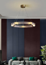 Modern Parallel Ring LED Chandelier Gold Acrylic Circular Pendant Light