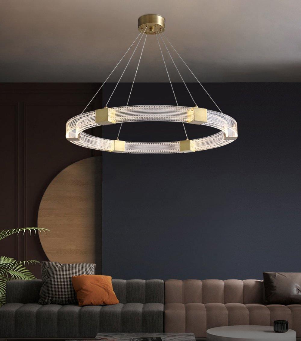 Modern Parallel Ring LED Chandelier Gold Acrylic Circular Pendant Light