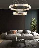 Modern Parallel Ring LED Chandelier Gold Acrylic Circular Pendant Light