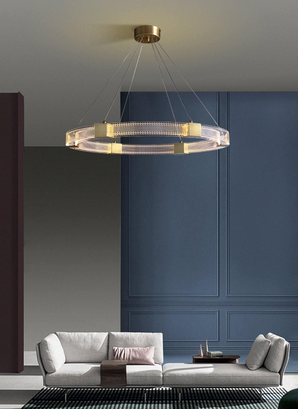 Modern Parallel Ring LED Chandelier Gold Acrylic Circular Pendant Light