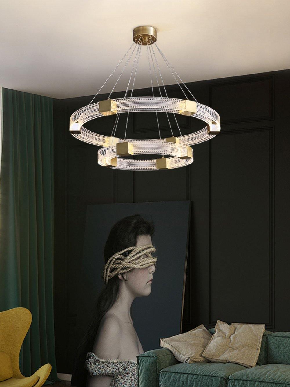 Modern Parallel Ring LED Chandelier Gold Acrylic Circular Pendant Light