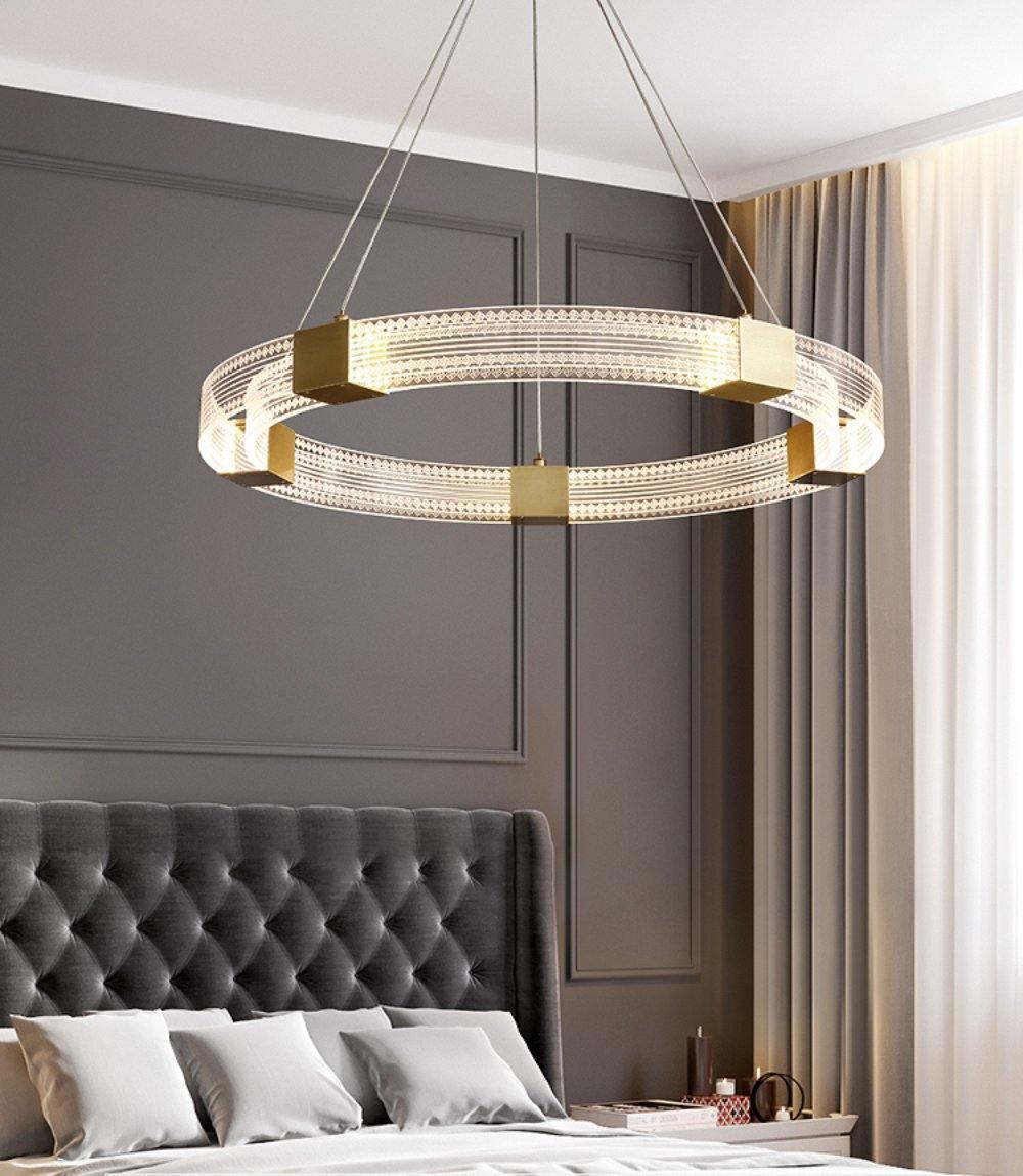 Modern Parallel Ring LED Chandelier Gold Acrylic Circular Pendant Light