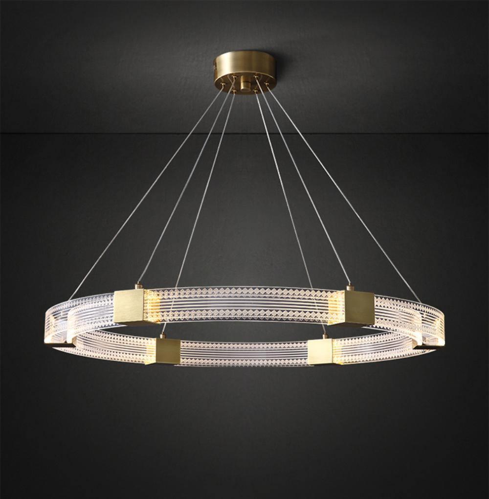 Modern Parallel Ring LED Chandelier Gold Acrylic Circular Pendant Light