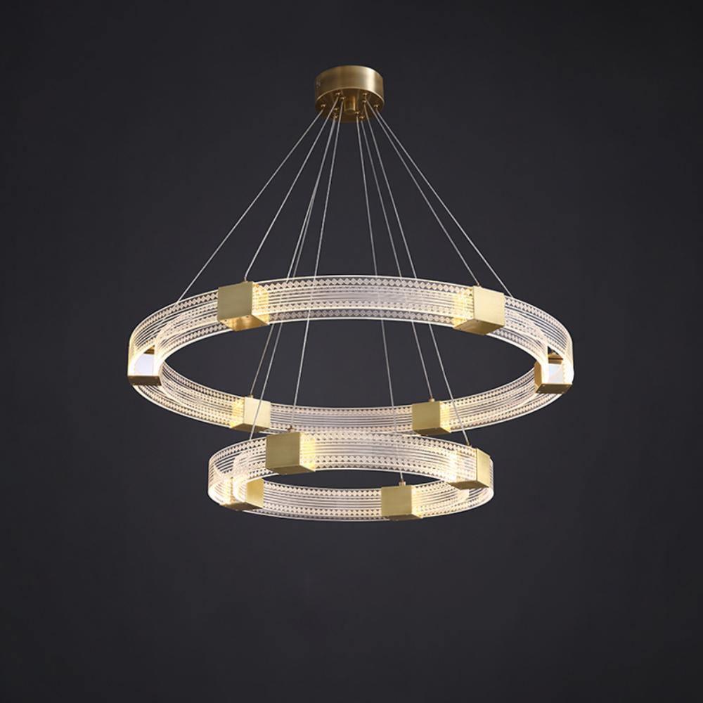 Modern Parallel Ring LED Chandelier Gold Acrylic Circular Pendant Light