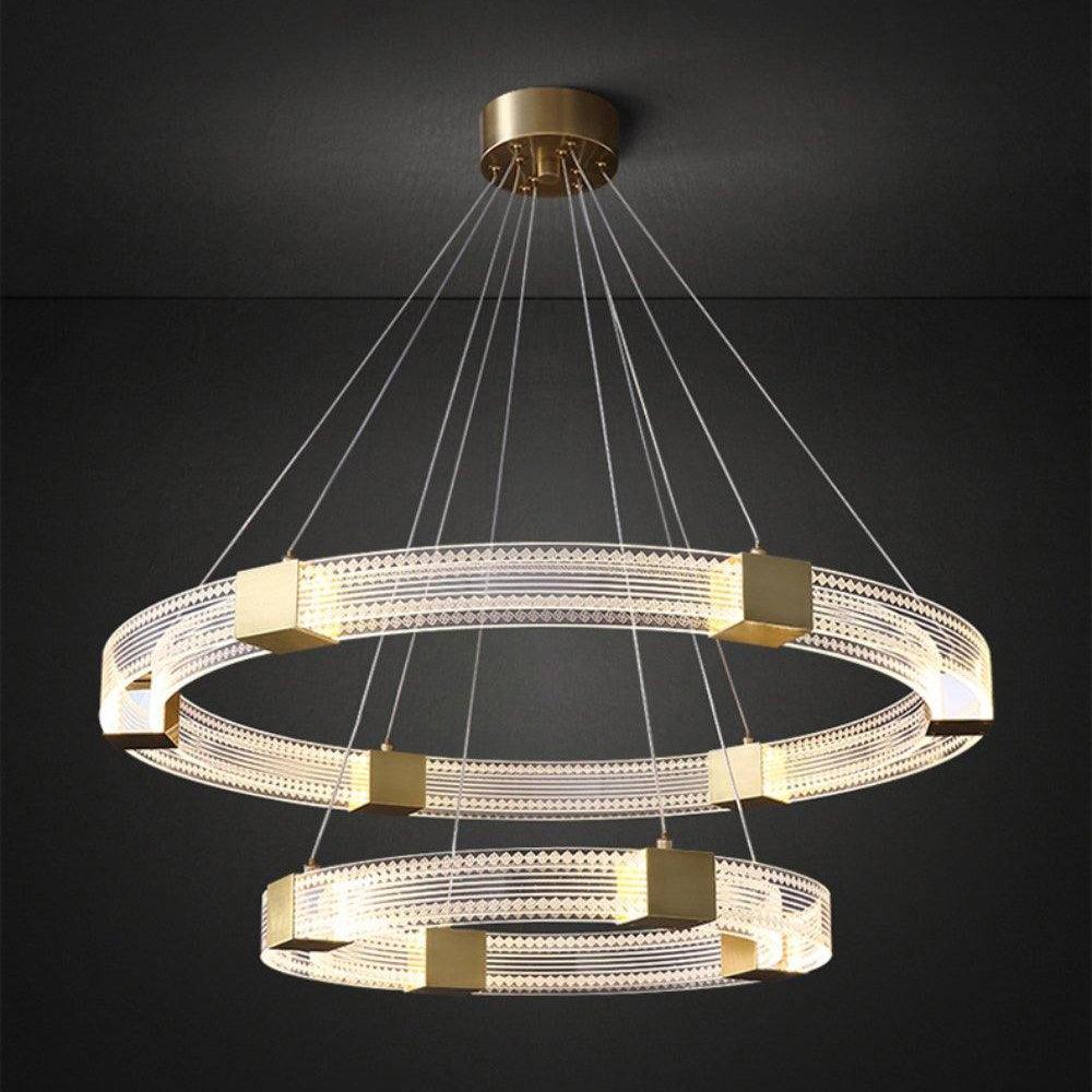 Modern Parallel Ring LED Chandelier Gold Acrylic Circular Pendant Light