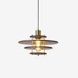Modern Pendel Wood and Gold Geometric Pendant Light with Concentric Ring Design for Home Decor