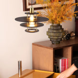 Modern Pendel Wood and Gold Geometric Pendant Light with Concentric Ring Design for Home Decor