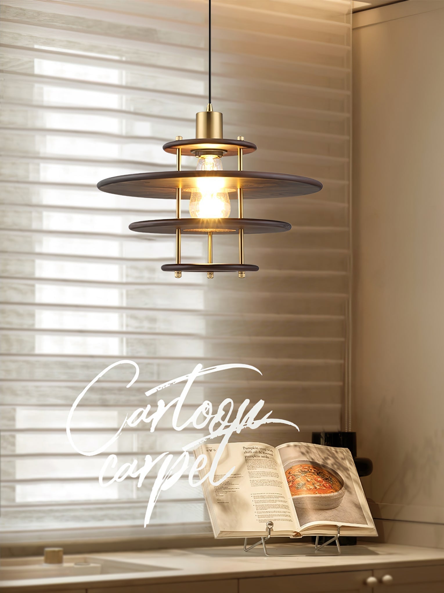 Modern Pendel Wood and Gold Geometric Pendant Light with Concentric Ring Design for Home Decor