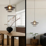 Modern Pendel Wood and Gold Geometric Pendant Light with Concentric Ring Design for Home Decor
