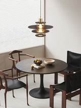 Modern Pendel Wood and Gold Geometric Pendant Light with Concentric Ring Design for Home Decor