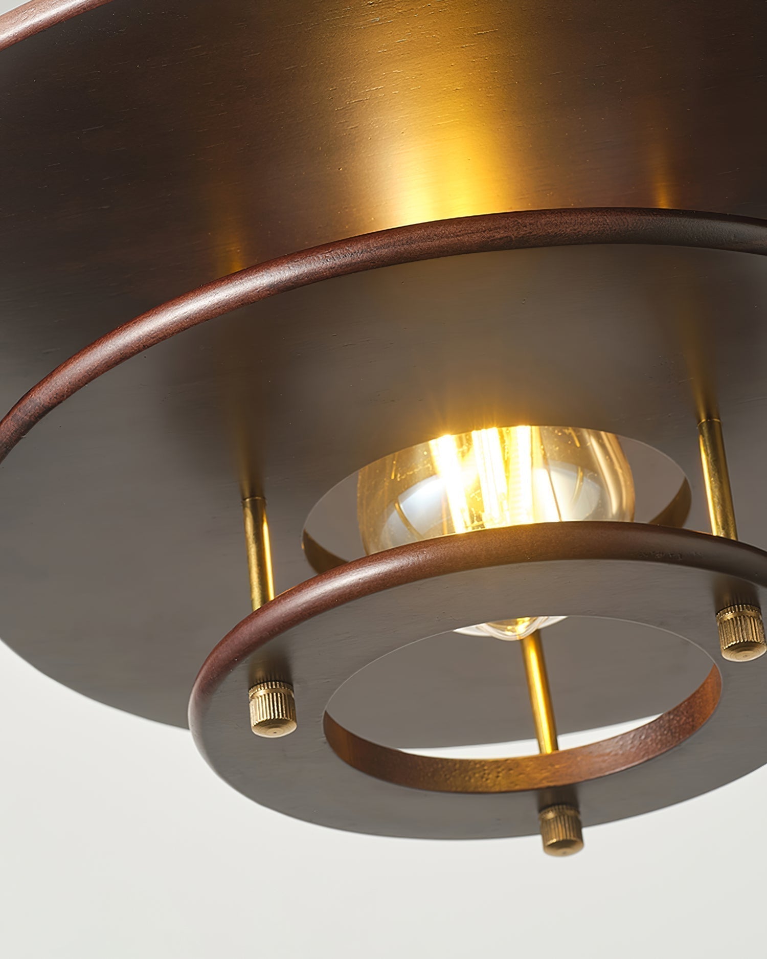 Modern Pendel Wood and Gold Geometric Pendant Light with Concentric Ring Design for Home Decor