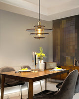 Modern Pendel Wood and Gold Geometric Pendant Light with Concentric Ring Design for Home Decor