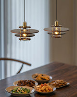 Modern Pendel Wood and Gold Geometric Pendant Light with Concentric Ring Design for Home Decor