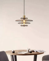 Modern Pendel Wood and Gold Geometric Pendant Light with Concentric Ring Design for Home Decor