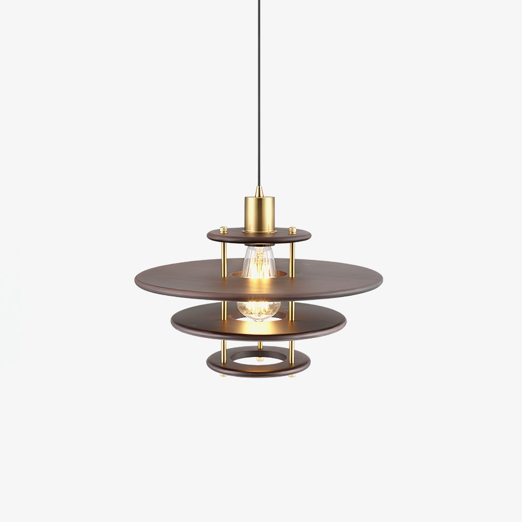 Modern Pendel Wood and Gold Geometric Pendant Light with Concentric Ring Design for Home Decor