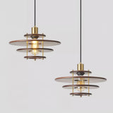 Modern Pendel Wood and Gold Geometric Pendant Light with Concentric Ring Design for Home Decor