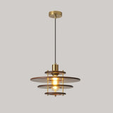 Modern Pendel Wood and Gold Geometric Pendant Light with Concentric Ring Design for Home Decor