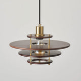 Modern Pendel Wood and Gold Geometric Pendant Light with Concentric Ring Design for Home Decor