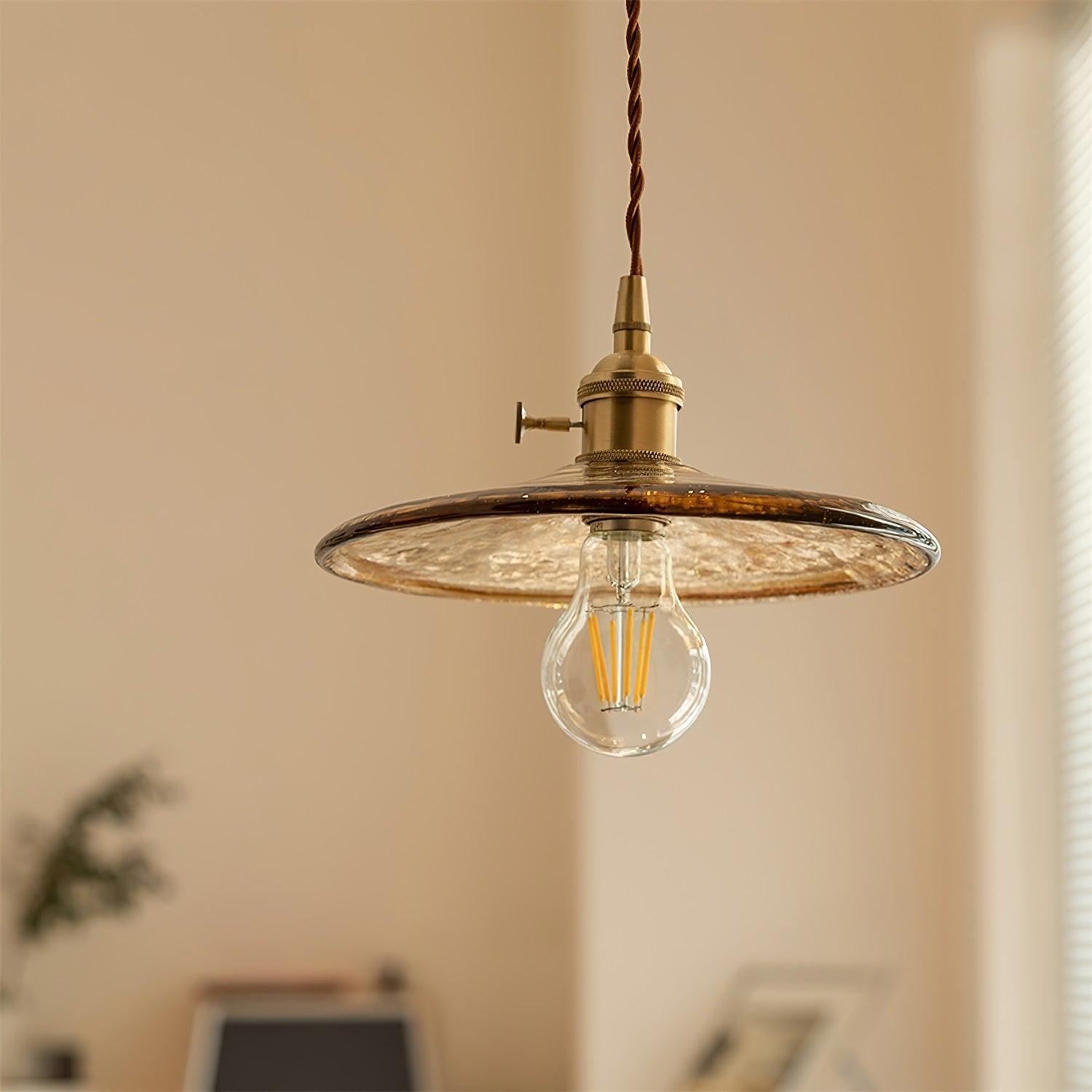 Modern Perrin Mid Century Glass Pendant Light with Brass Accents for Kitchen and Dining Areas