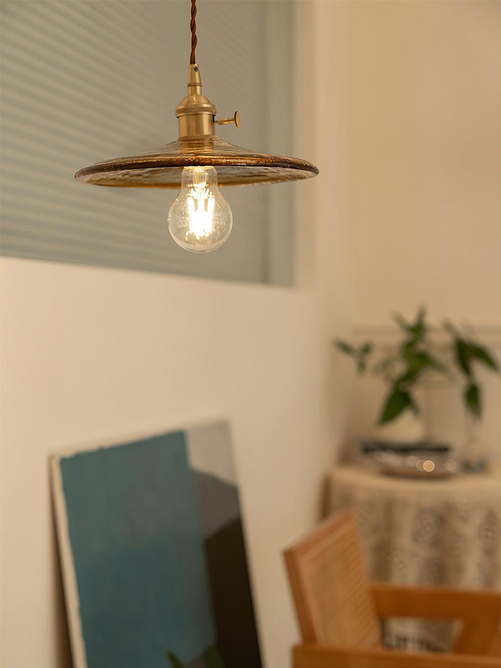Modern Perrin Mid Century Glass Pendant Light with Brass Accents for Kitchen and Dining Areas