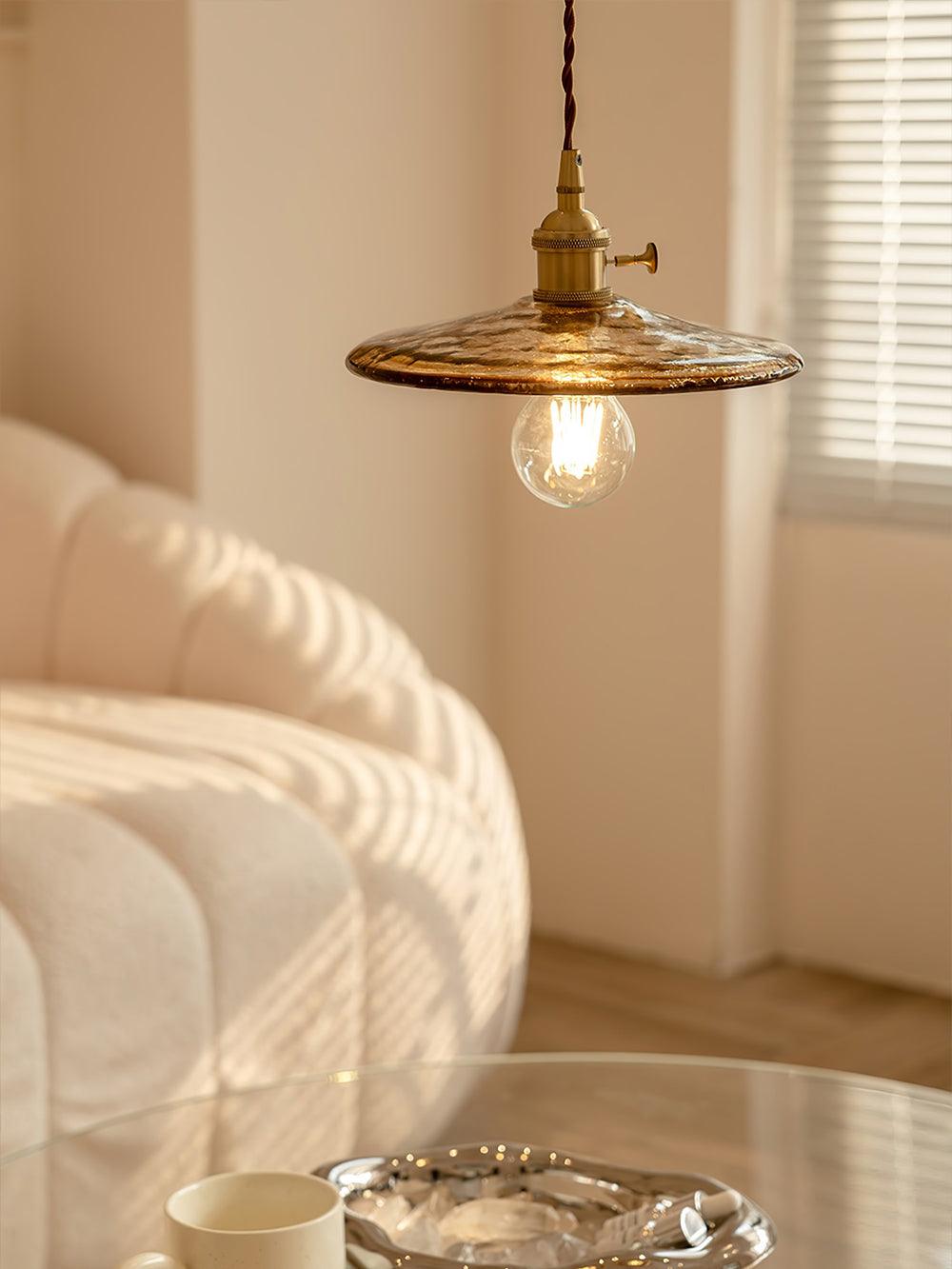 Modern Perrin Mid Century Glass Pendant Light with Brass Accents for Kitchen and Dining Areas