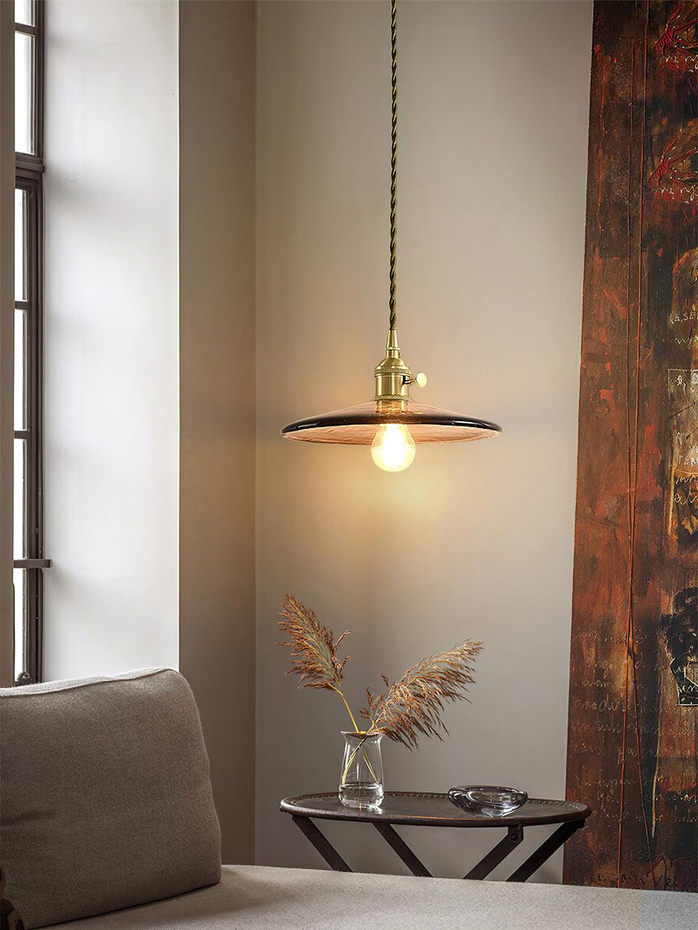 Modern Perrin Mid Century Glass Pendant Light with Brass Accents for Kitchen and Dining Areas