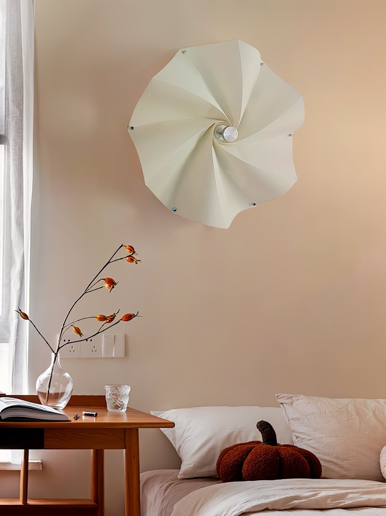 Modern Petal Shaped Fabric Wall Sconce Set Adjustable LED Indoor Wall Light