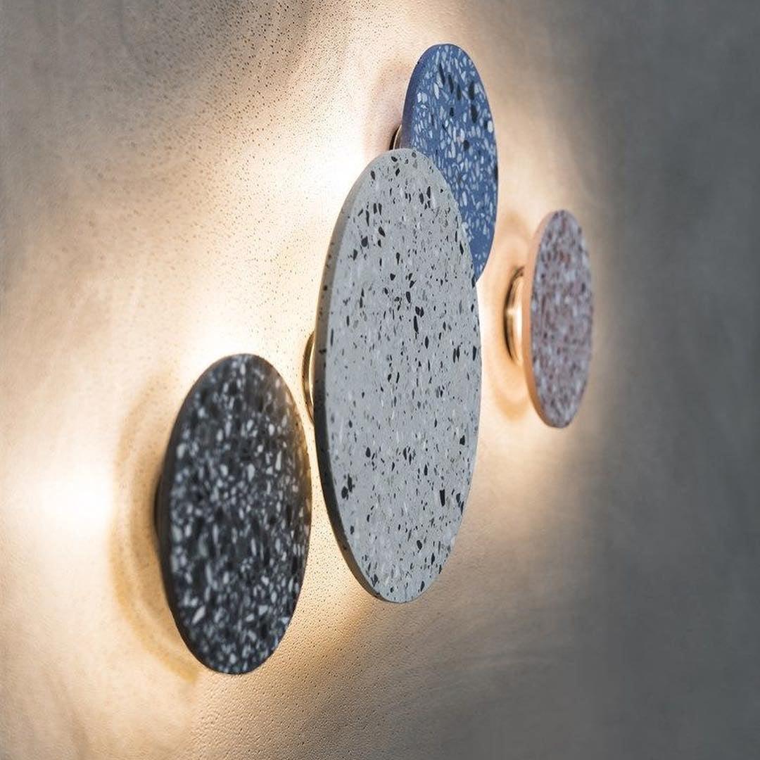 Modern PIN Terrazzo Round Wall Sconce Integrated LED Interior Lighting in Concrete and Stone