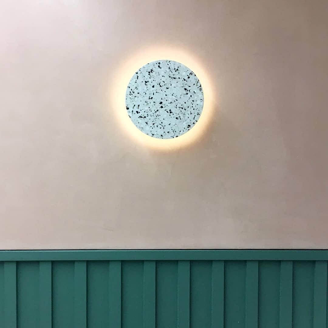 Modern PIN Terrazzo Round Wall Sconce Integrated LED Interior Lighting in Concrete and Stone