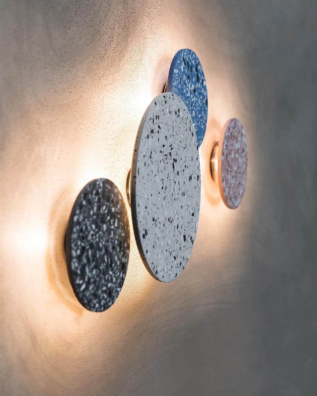 Modern PIN Terrazzo Round Wall Sconce Integrated LED Interior Lighting in Concrete and Stone