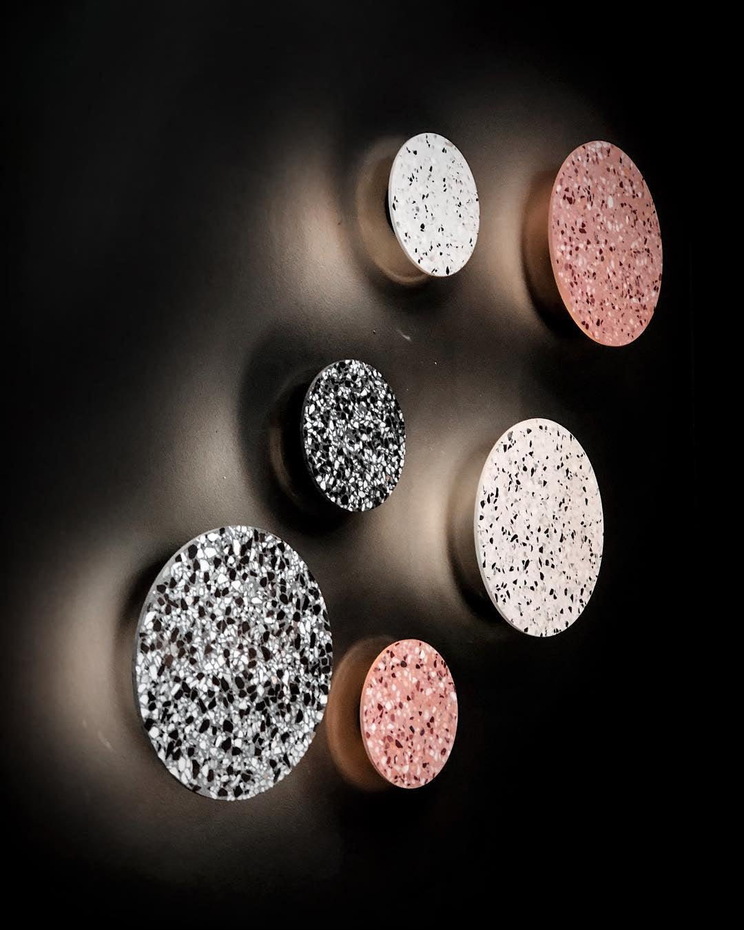 Modern PIN Terrazzo Round Wall Sconce Integrated LED Interior Lighting in Concrete and Stone