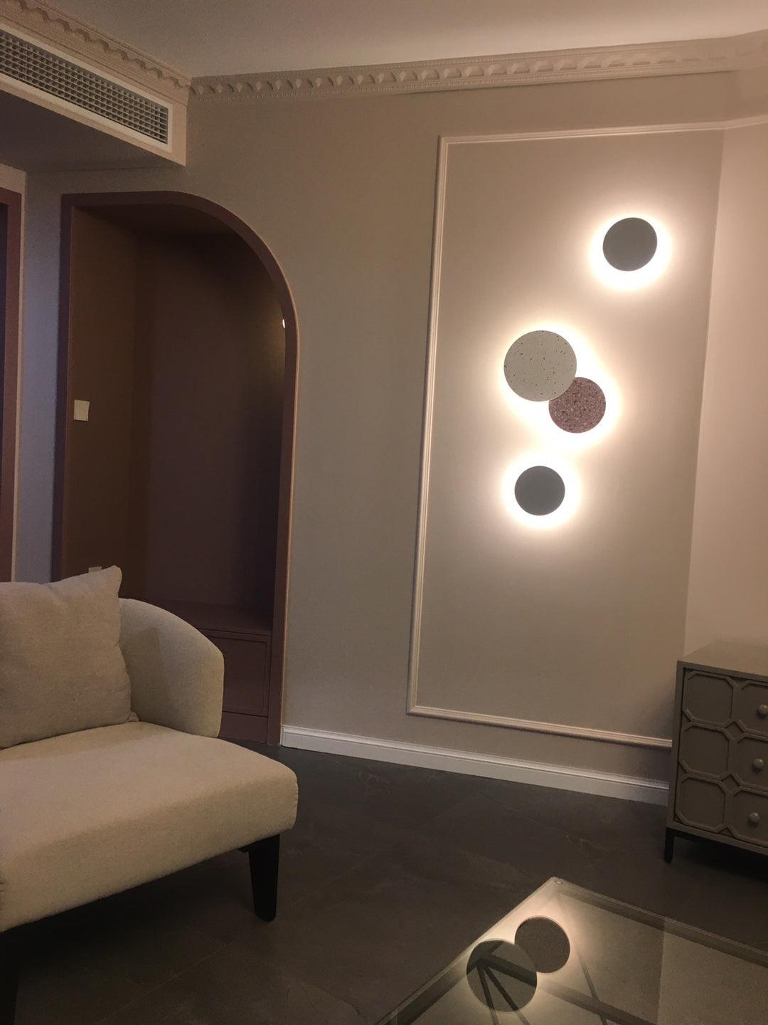 Modern PIN Terrazzo Round Wall Sconce Integrated LED Interior Lighting in Concrete and Stone