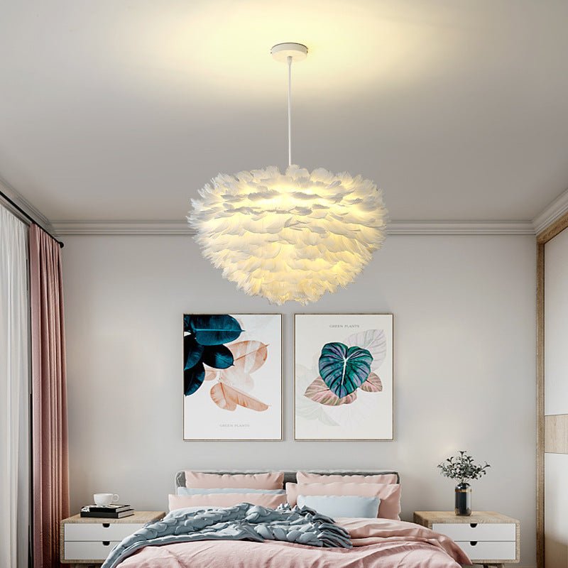 Modern Pink Feather Chandelier Elegant Metal Pendant Light for Living Room and Bedroom