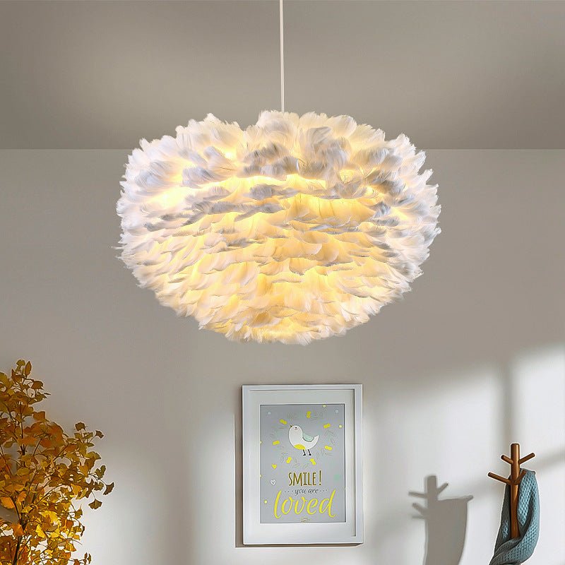 Modern Pink Feather Chandelier Elegant Metal Pendant Light for Living Room and Bedroom