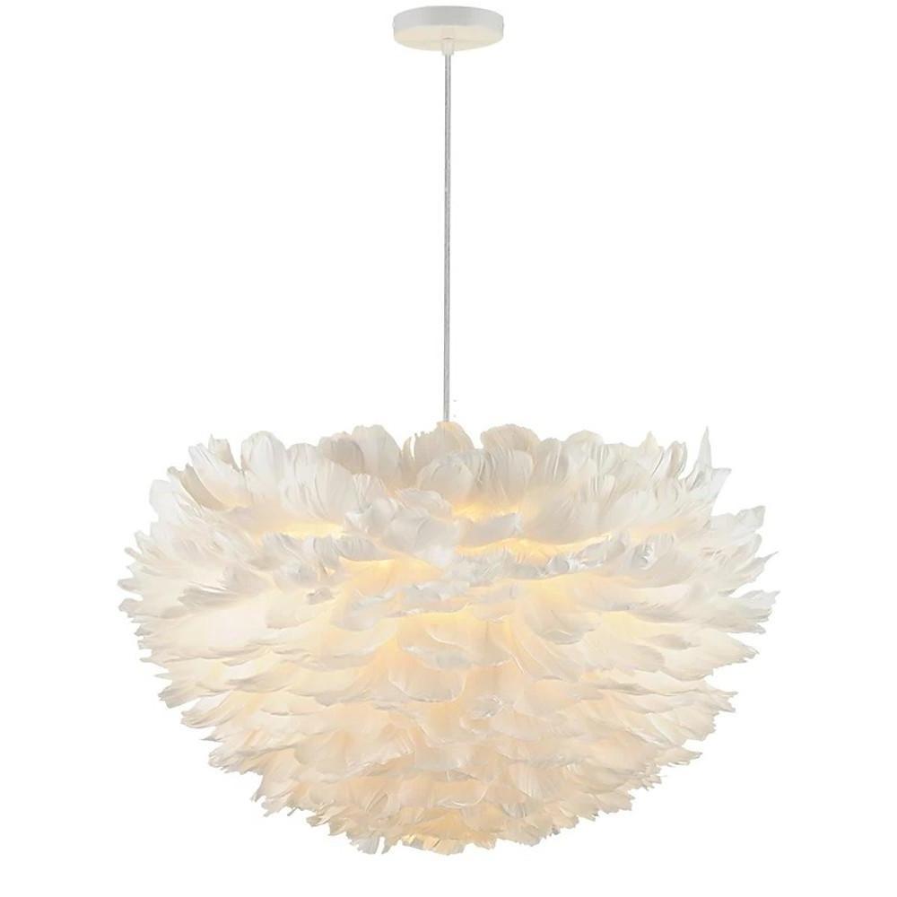 Modern Pink Feather Chandelier Elegant Metal Pendant Light for Living Room and Bedroom