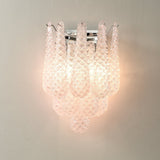 Modern Pink Waffle Pattern Glass Wall Sconce with Chrome Metal Finish Interior Lighting