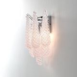 Modern Pink Waffle Pattern Glass Wall Sconce with Chrome Metal Finish Interior Lighting