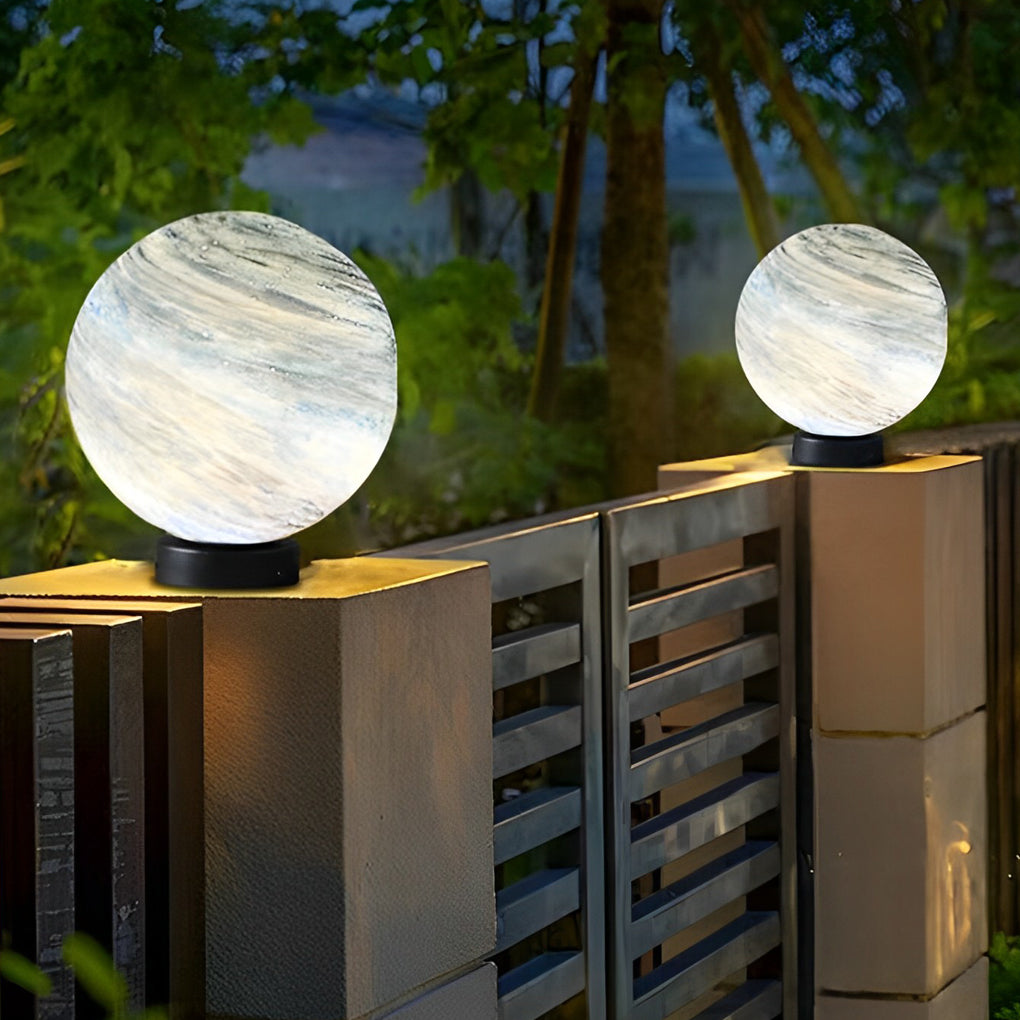 Modern Planet Inspired Glass Globe Outdoor Post Lights Waterproof Deck Fence Lighting for Garden Villa