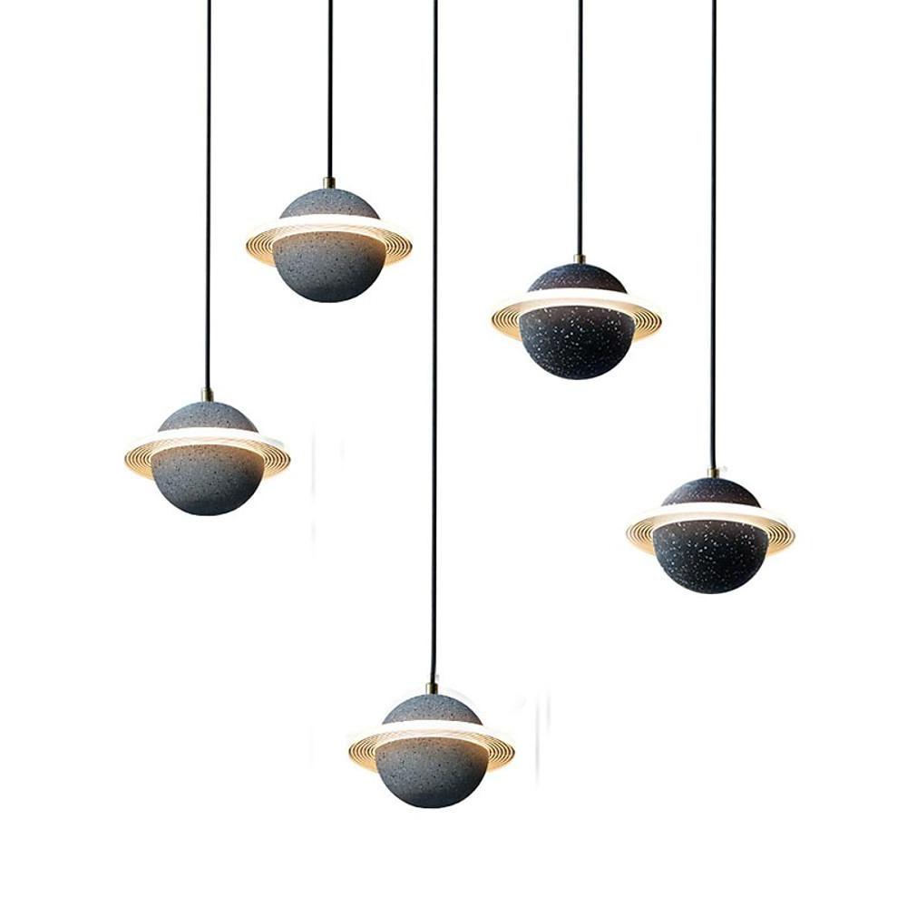 Modern Planet Shaped Acrylic Pendant Lighting LED Saturn Style Hanging Chandelier for Kitchen Island and Dining Room